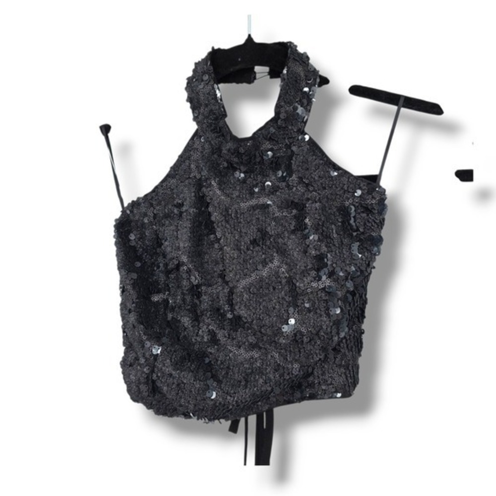 Miss Avenue Sequin Halter Top Party Cocktail Sleeveless‎ Black S